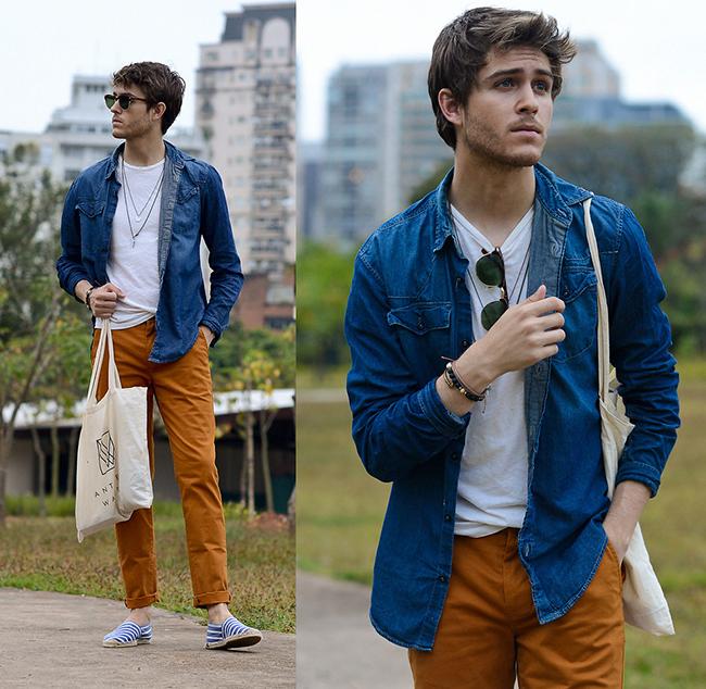 Como usar camisas jeans! Moda Masculina e Tomboy! Imagem: Reprodução 