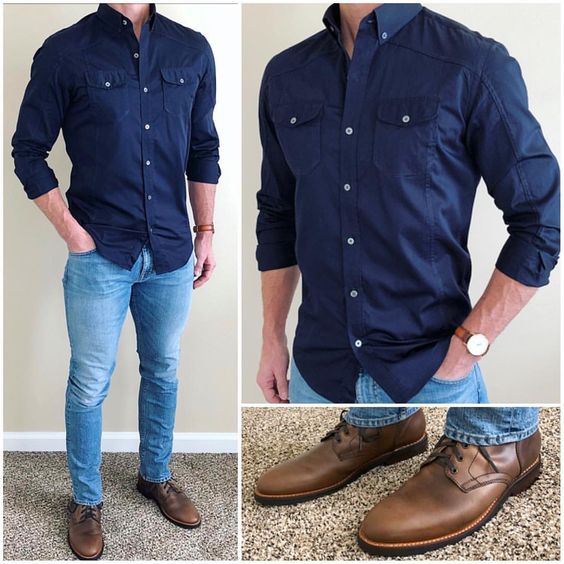 16 ideias de looks com camisas manga longa azul marinho! Moda Masculina e Tomboy! Imagem: Reprodução 