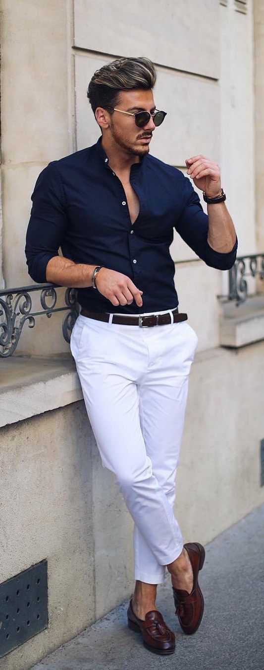 16 ideias de looks com camisas manga longa azul marinho! Moda Masculina e Tomboy! Imagem: Reprodução 